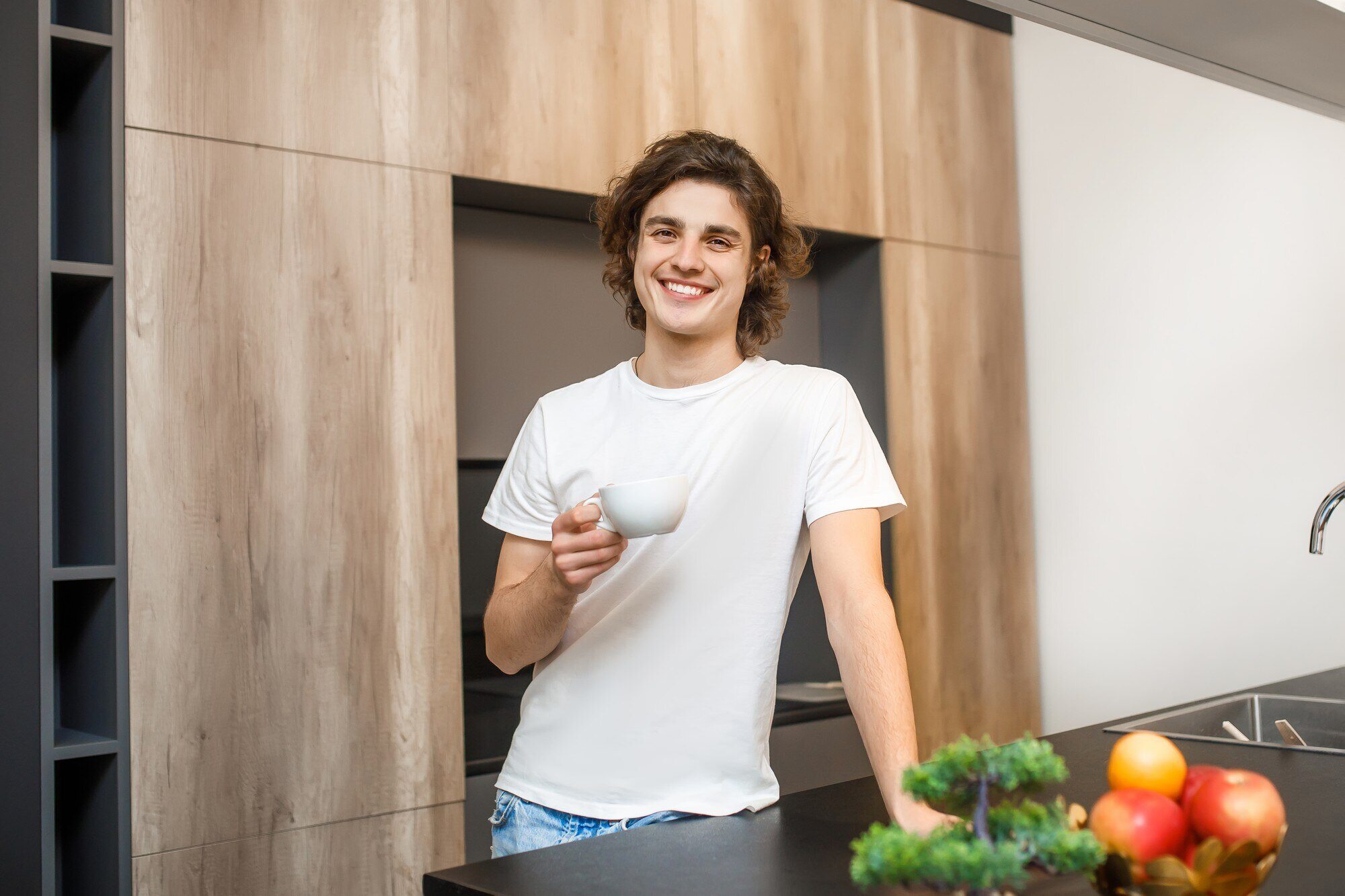 Handsome Man Morning Coffee Kitchen